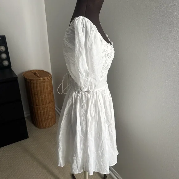 Princess Polly Krysten White Lace-Trim Puff Sleeve Mini Dress - Picture 5 of 8